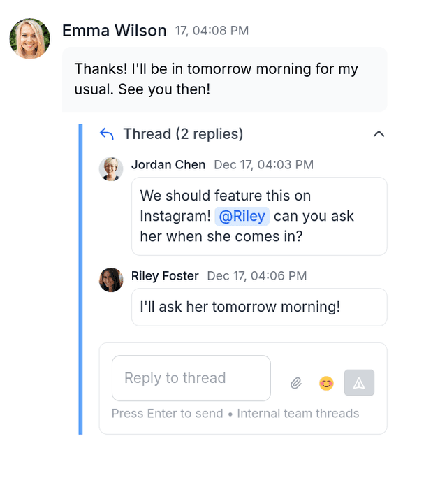 Internal team collaboration threads